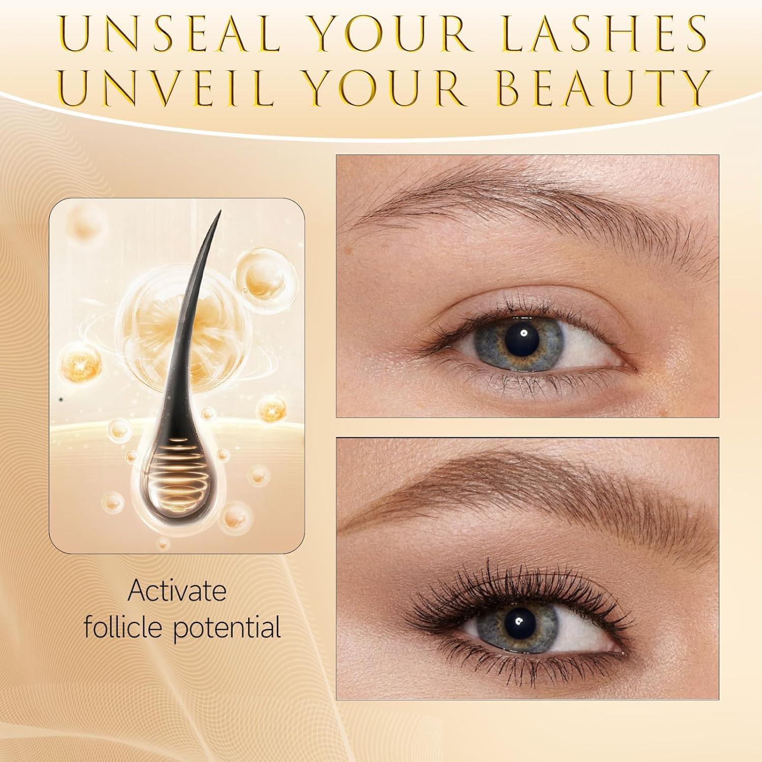 10ml Black-Gold Eyelash Growth Serum with 15 Plant Extracts for Longer Lashes New - Image 3