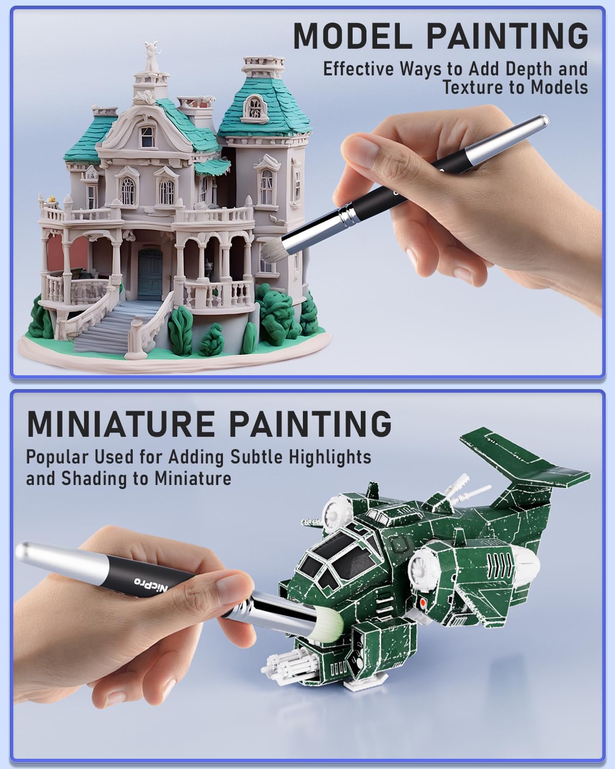 Nicpro 7-Piece Miniature Painting Dry Brush Set with Storage Case for Hobbyists - Image 6