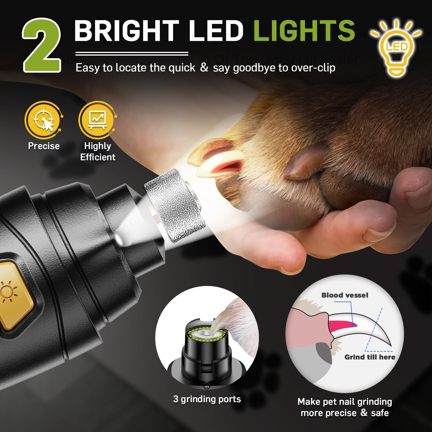 Rechargeable Super Quiet Dog Nail Grinder with 3 Wheels and LED Display for All Pets - Image 6