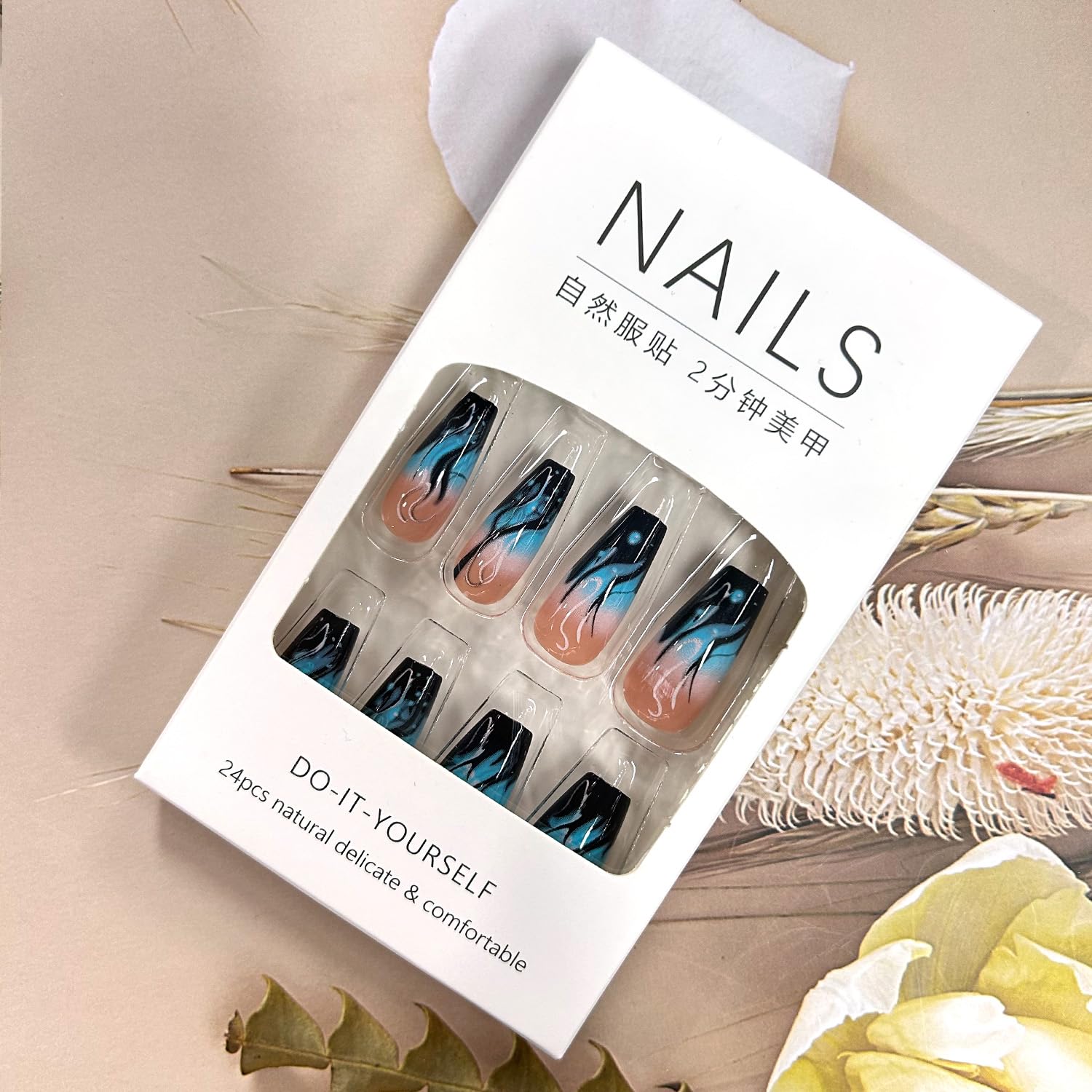 TBRZTR Medium Blue Flame Gradient Ballet Press On Nails for Women - Image 4