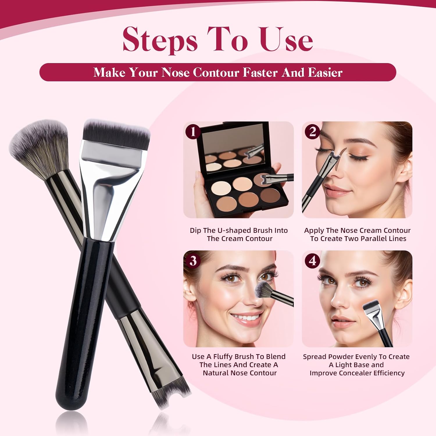 2-Piece U-Shaped Nose Contour Brush Set for Makeup and Highlighting - Image 3