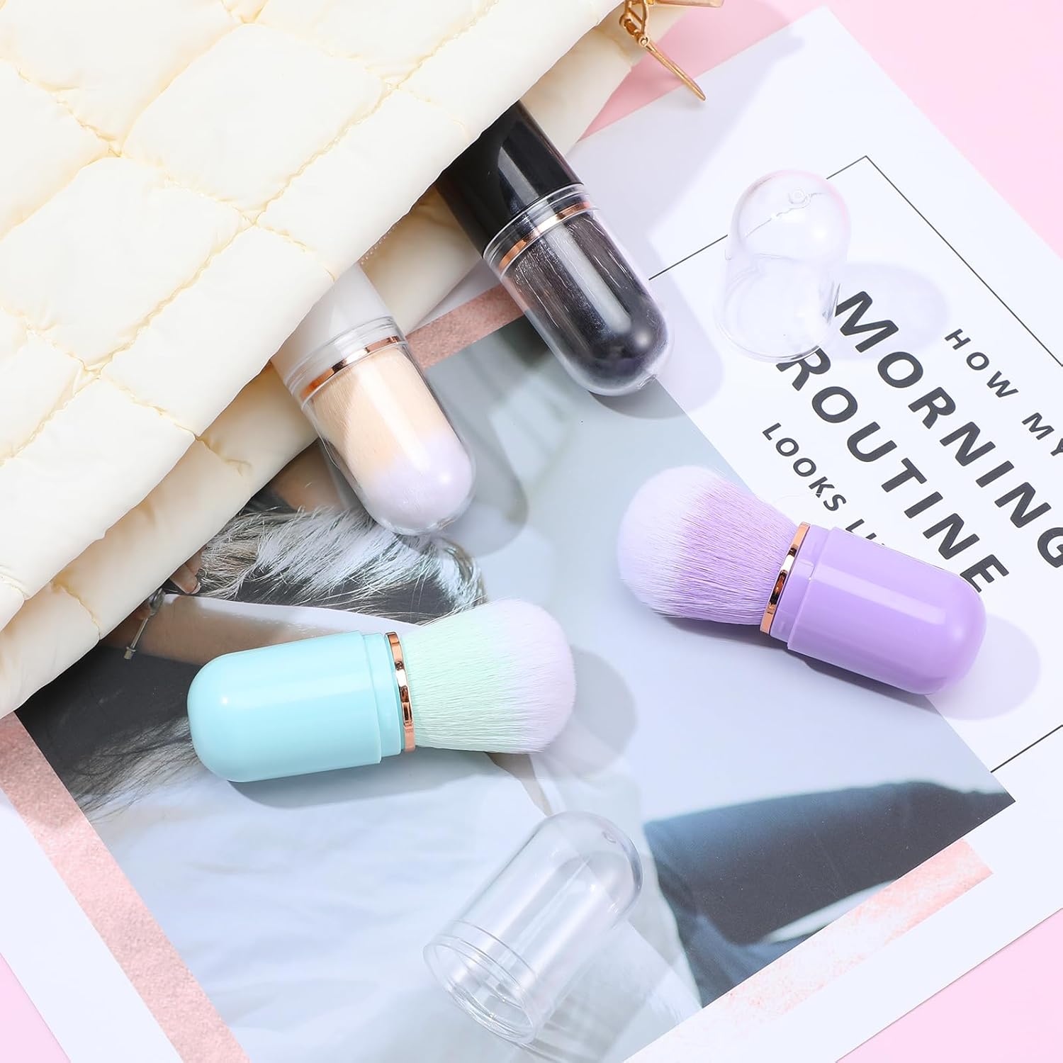 Cobee 4Pcs Portable Retractable Kabuki Makeup Brush Set with Protective Covers for Travel - Image 7