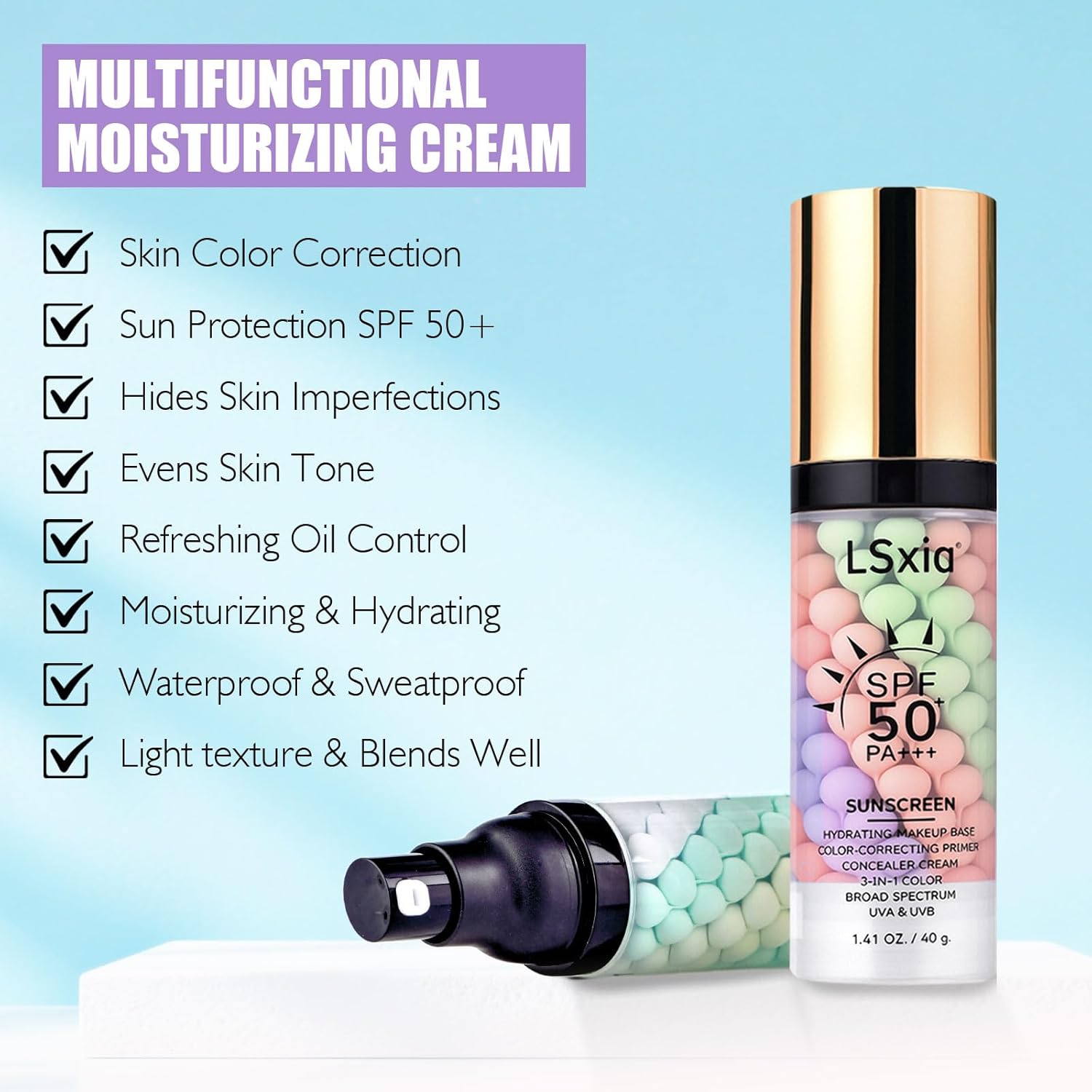 3-in-1 Tinted Moisturizer Primer with SPF 50 for Face - Color Correcting, Oil Control, 1.7 oz - Image 7