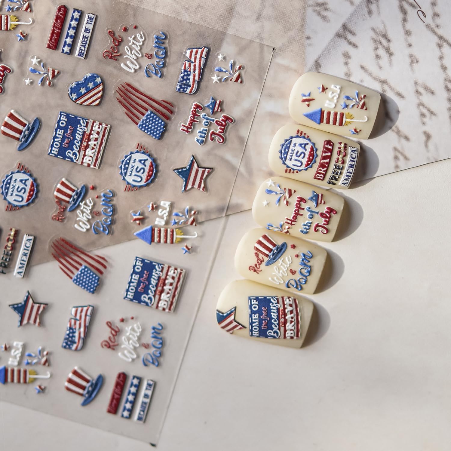 4th July American Flag 5D Self-Adhesive Nail Art Stickers for DIY Manicure Decoration - Image 5