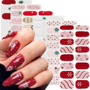 Christmas Gel Nail Stickers - 6 Sheets Snowflake Wraps, Self-Adhesive Santa Claus Snowman Design, Red Strips for Winter Xmas DIY Decor, Christmas Tree Polish for Women