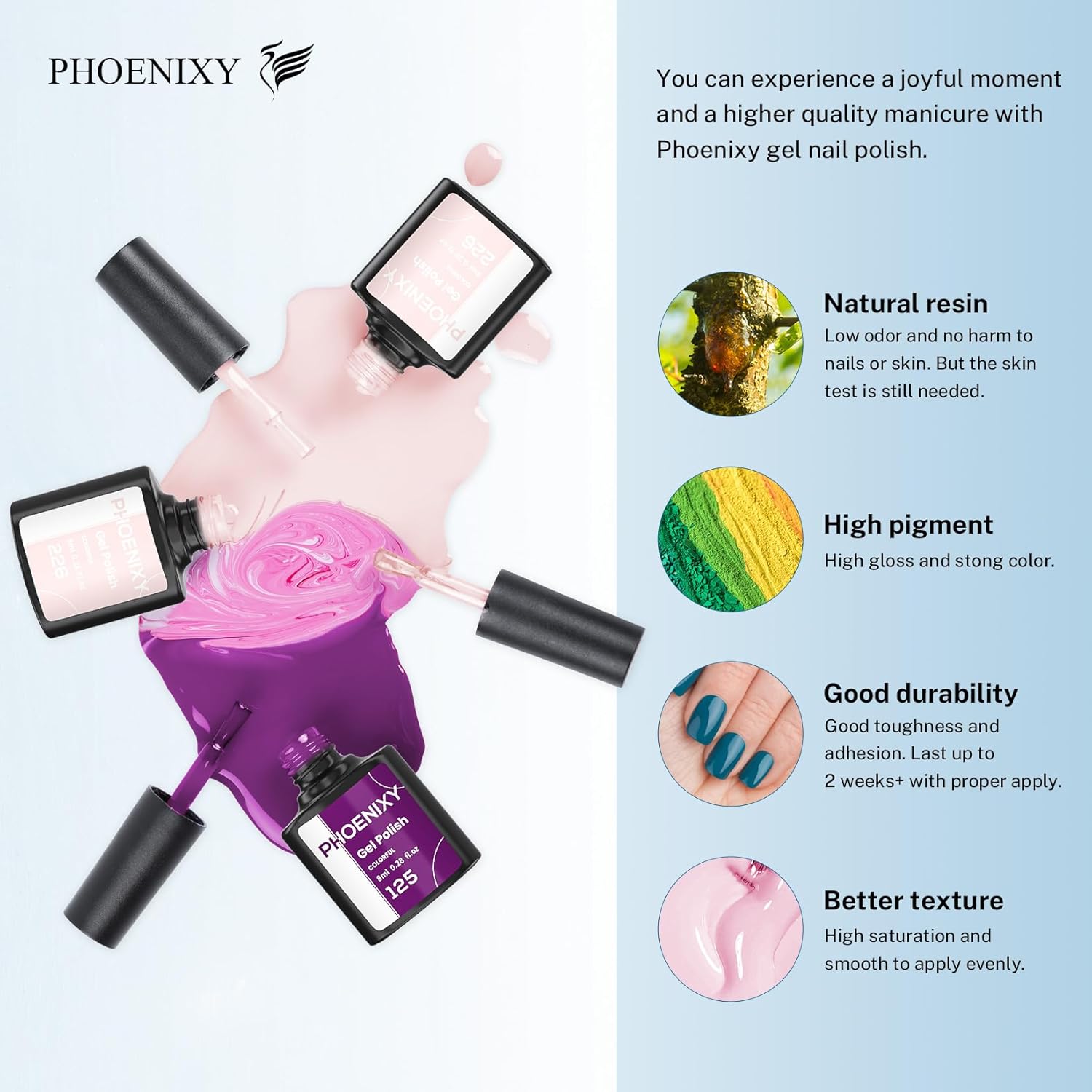 PHOENIXY 24-Piece Gel Nail Polish Set Blue Pink Base Top Coat - Image 3