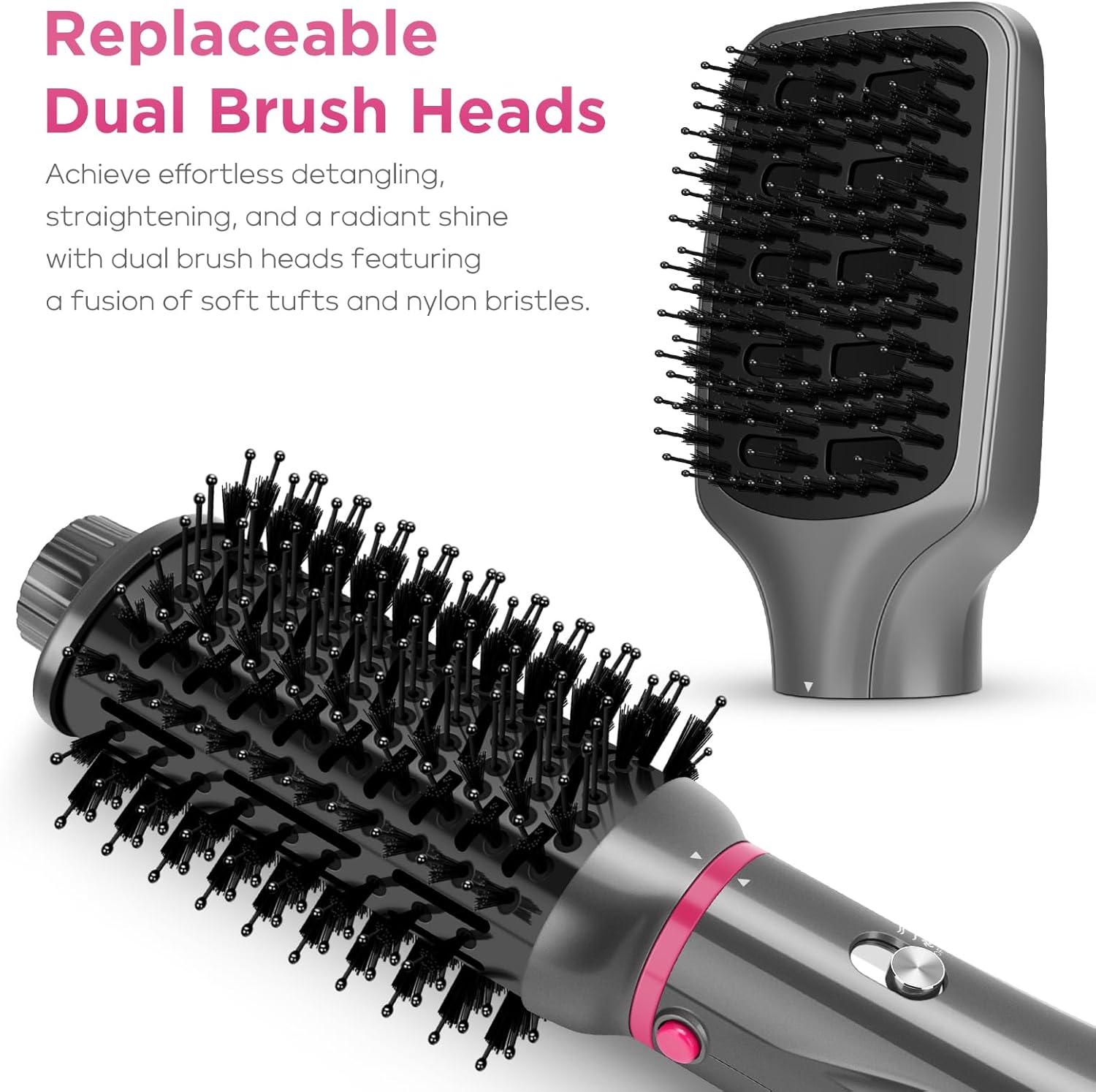 IG INGLAM 4-in-1 Gray Hot Air Brush and Volumizer with 2 Detachable Brush Heads - Image 7