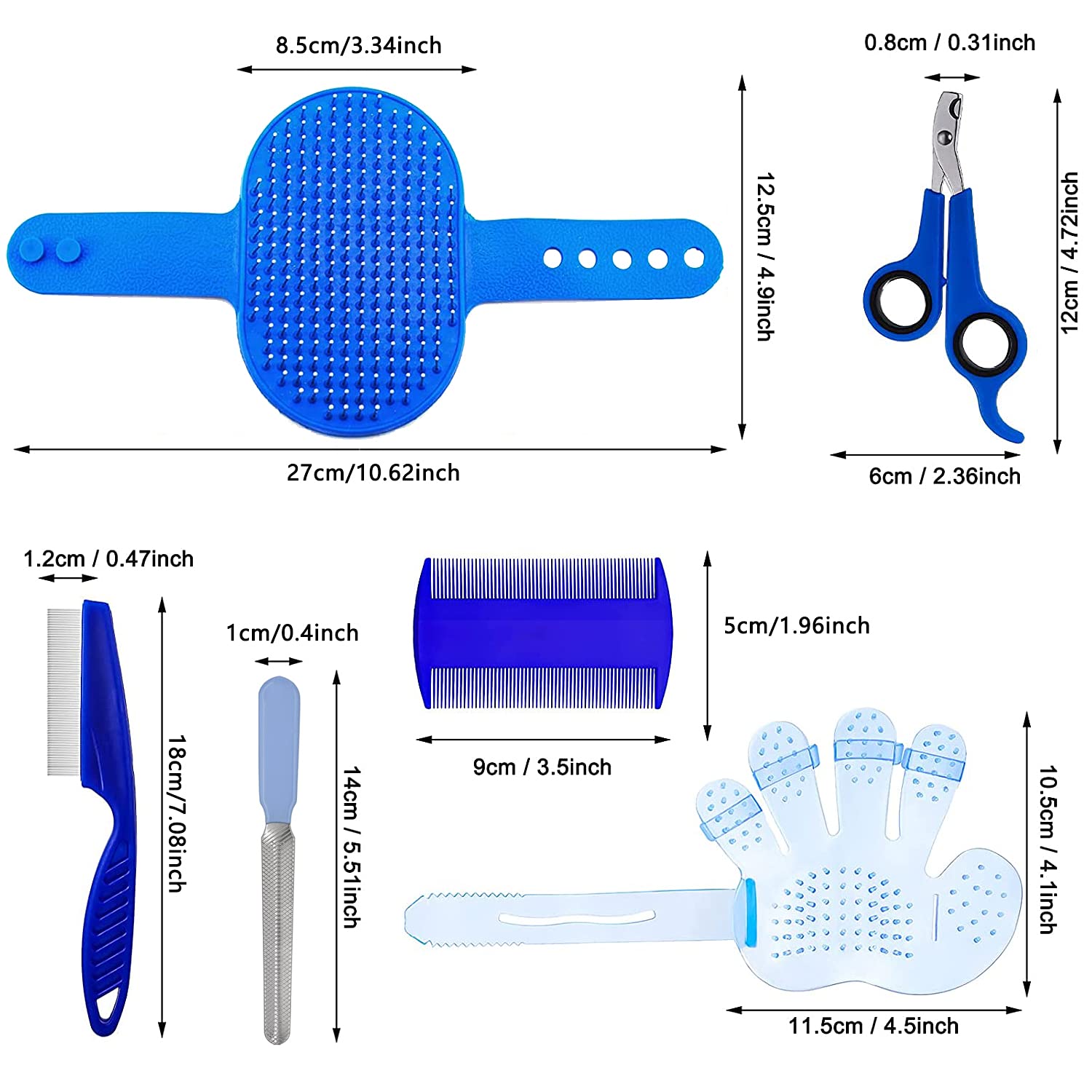Blue 7-Piece Adjustable Strap Small Pet Grooming Kit for Rabbits, Hamsters, Guinea Pigs - Image 2