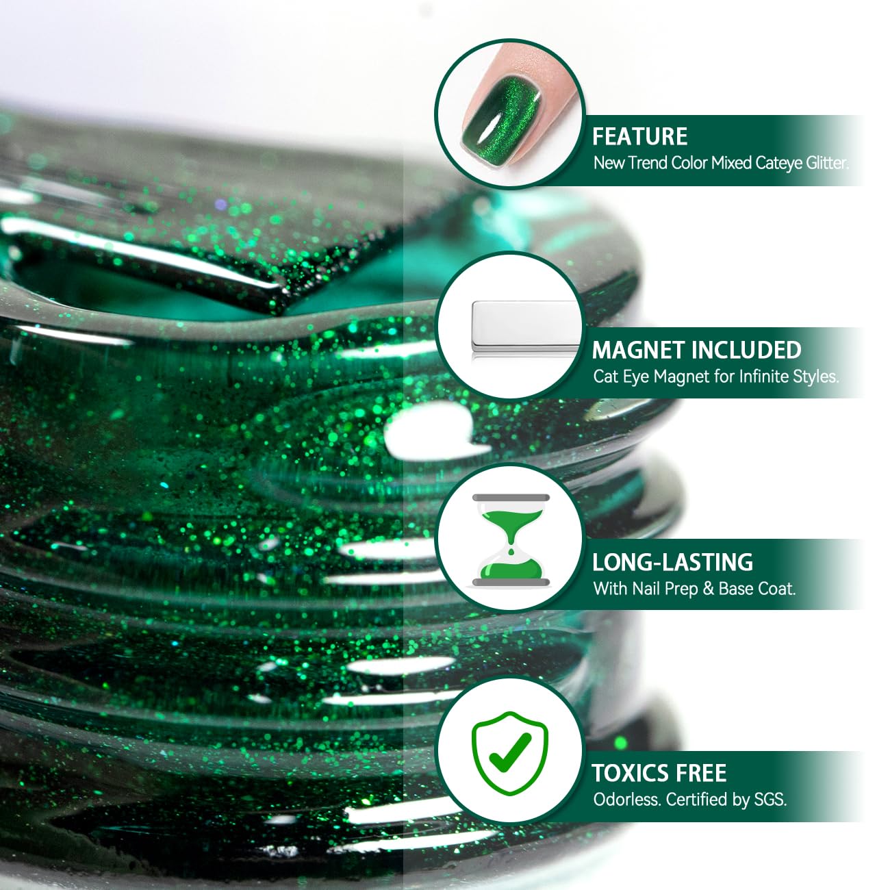 RARJSM 15ml Green Cat Eye Gel Nail Polish Kit with Magnet Stick for Salon Quality Nails - Image 5