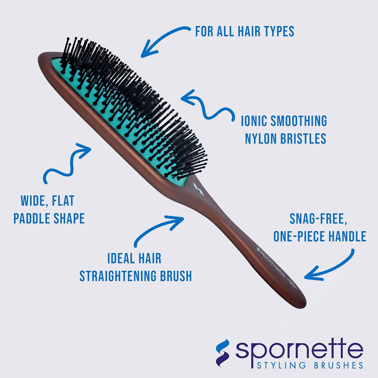 Spornette Ion Fusion Paddle Hair Brush with Ionic Nylon Bristles for All Hair Types - Image 6