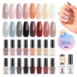 Nail Polish Set Quick Air Dry 16 Colors Regular Nail Polish Kit Non Gel with Base Top Coat & Remover Pads Nude Gray Burgundy Fall Fingernail Polish Starter Kit Gift for Women