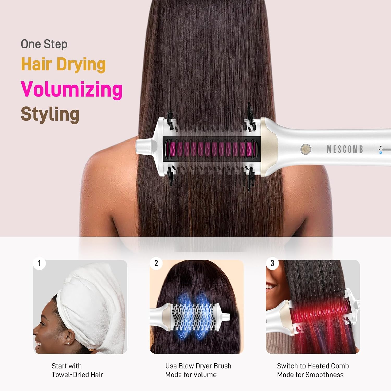 4-in-1 Ionic Hair Dryer Brush with Heated Comb for Fast Smooth Blowouts All Hair Types - Image 2