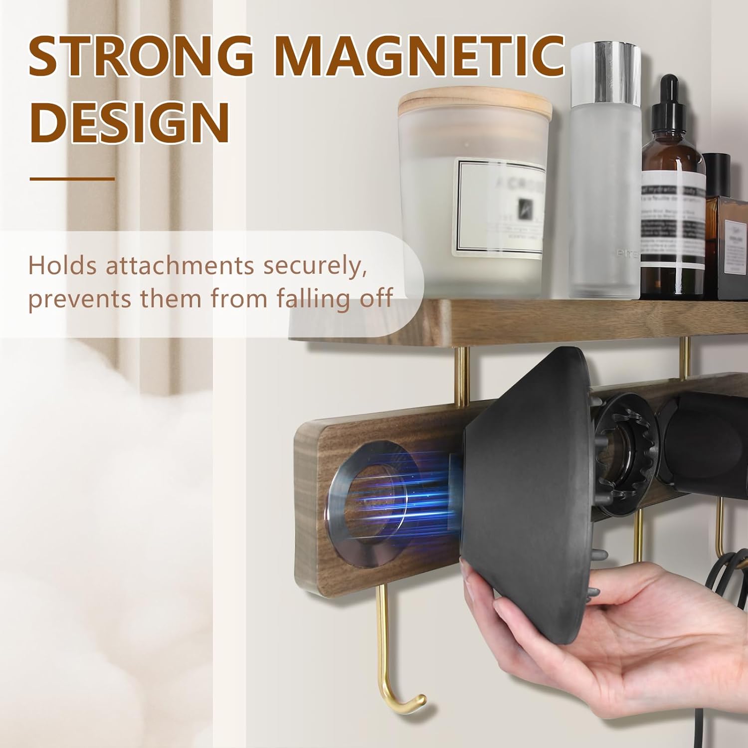 Wooden Wall Mount Holder Organizer for Dyson Supersonic Hair Dryer and Accessories - Image 6