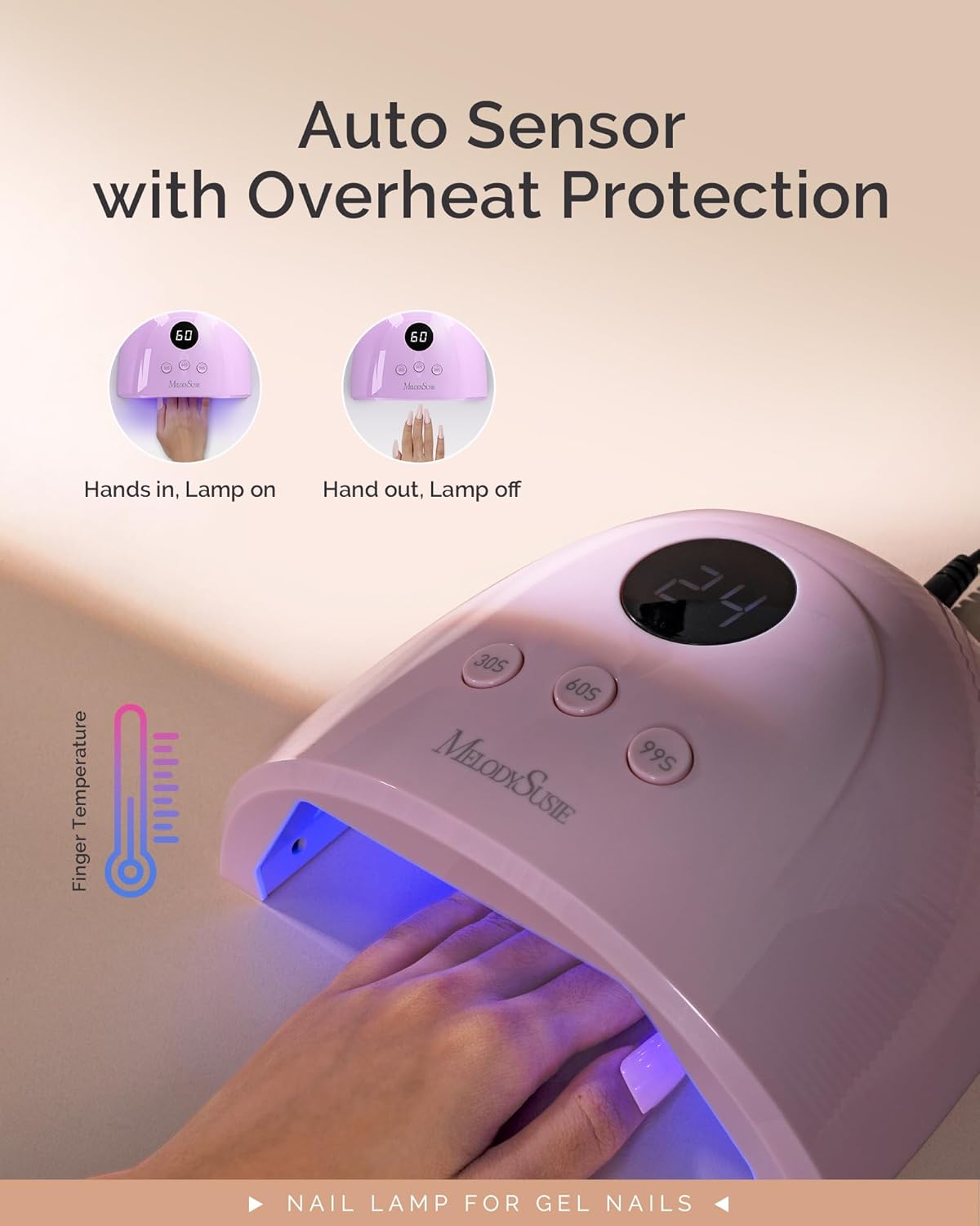 MelodySusie 48W Smart Sensor UV LED Nail Lamp, Purple, LCD Display, 3 Timers - Image 4