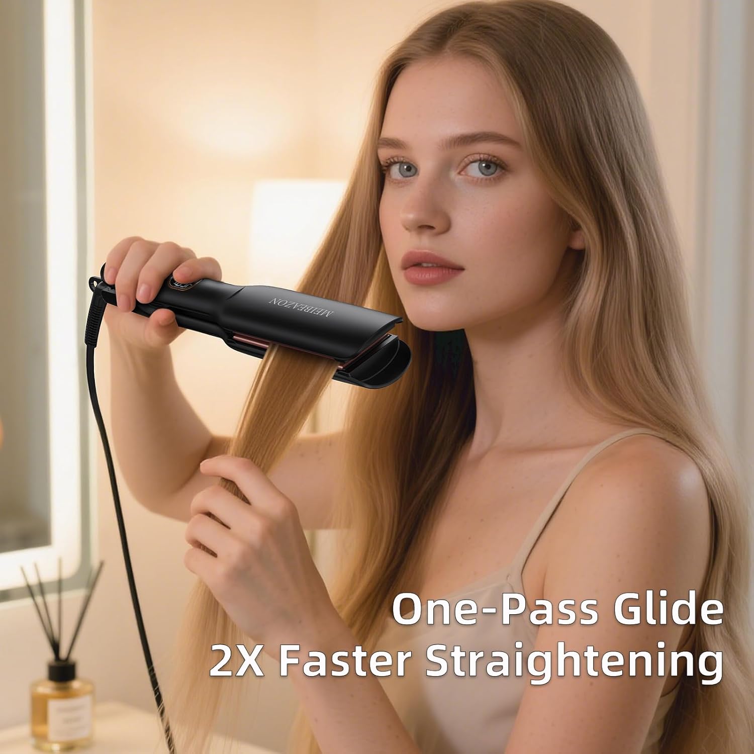 Extra Wide 1.7" Ceramic Flat Iron Hair Straightener with Digital Temperature Control - Image 2