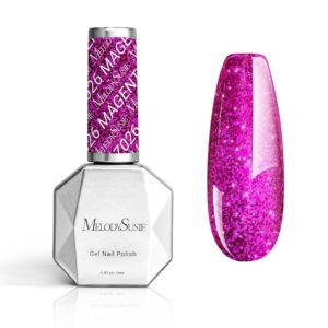MelodySusie Hot Pink Glitter Gel Nail Polish,0.5fl oz Purple Shiny Soak Off UV LED Hot Pink Sparkle Glitter Gel Polish Gift for Women Nail Art Manicure Salon DIY Nail Design Decoration at Home-z026