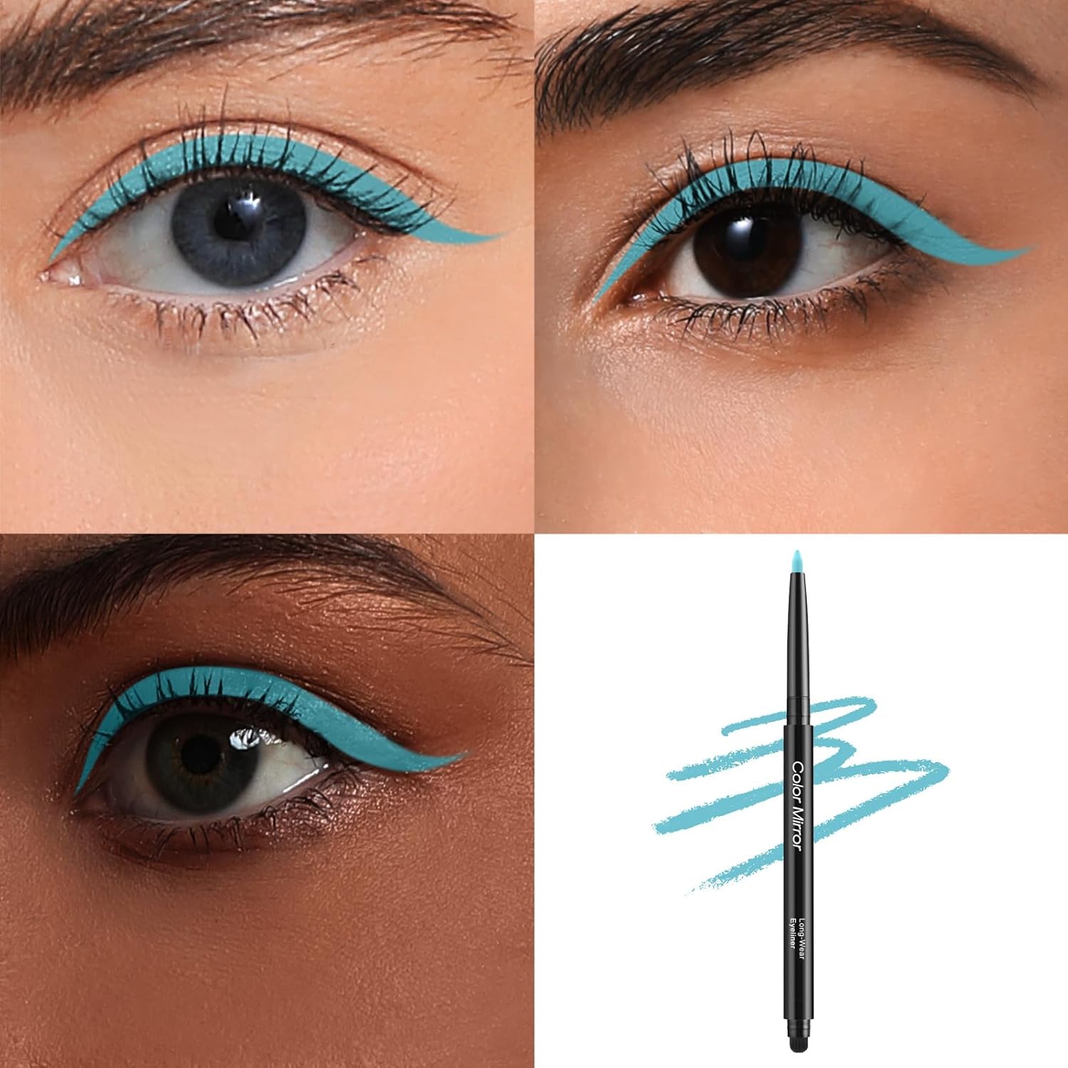 Smudge-Proof Waterproof Retractable Eyeliner Pencil with Brush, Matte and Shimmer Finish, 09 Bright Blue - Image 2