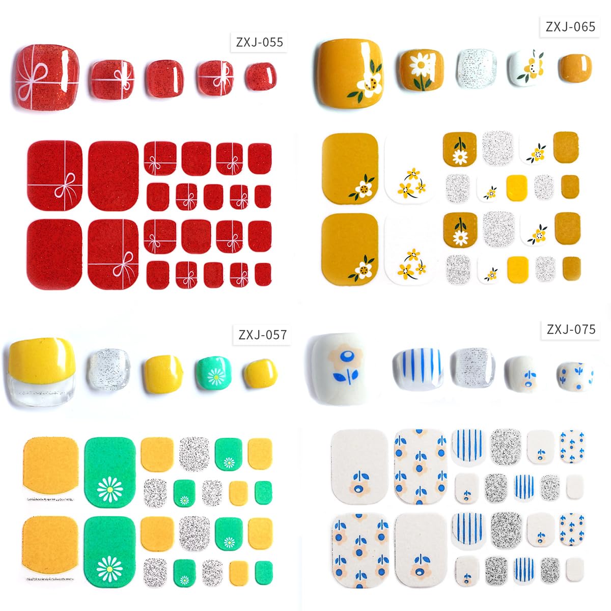 8 Sheet Floral Gel Toe Nail Stickers, Self-Adhesive Glitter Daisy Designs, Women's Manicure - Image 6