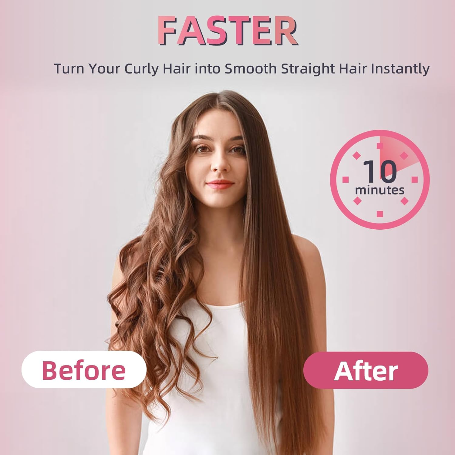 Ionic Ceramic Hair Straightener Brush for Women, Anti-Scald Design, Fast Heating, Home Use - Image 2
