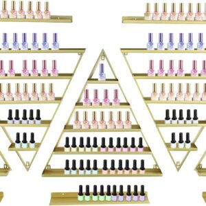 10PCS Wall-Mounted Nail Polish Storage Racks, 5 Tiers Storage Racks, Triangular Nail Polish Cosmetic Display Cases, Metal Essential Oils Holder Makeup Organizer Lipstick Perfume Shelf (Glod)