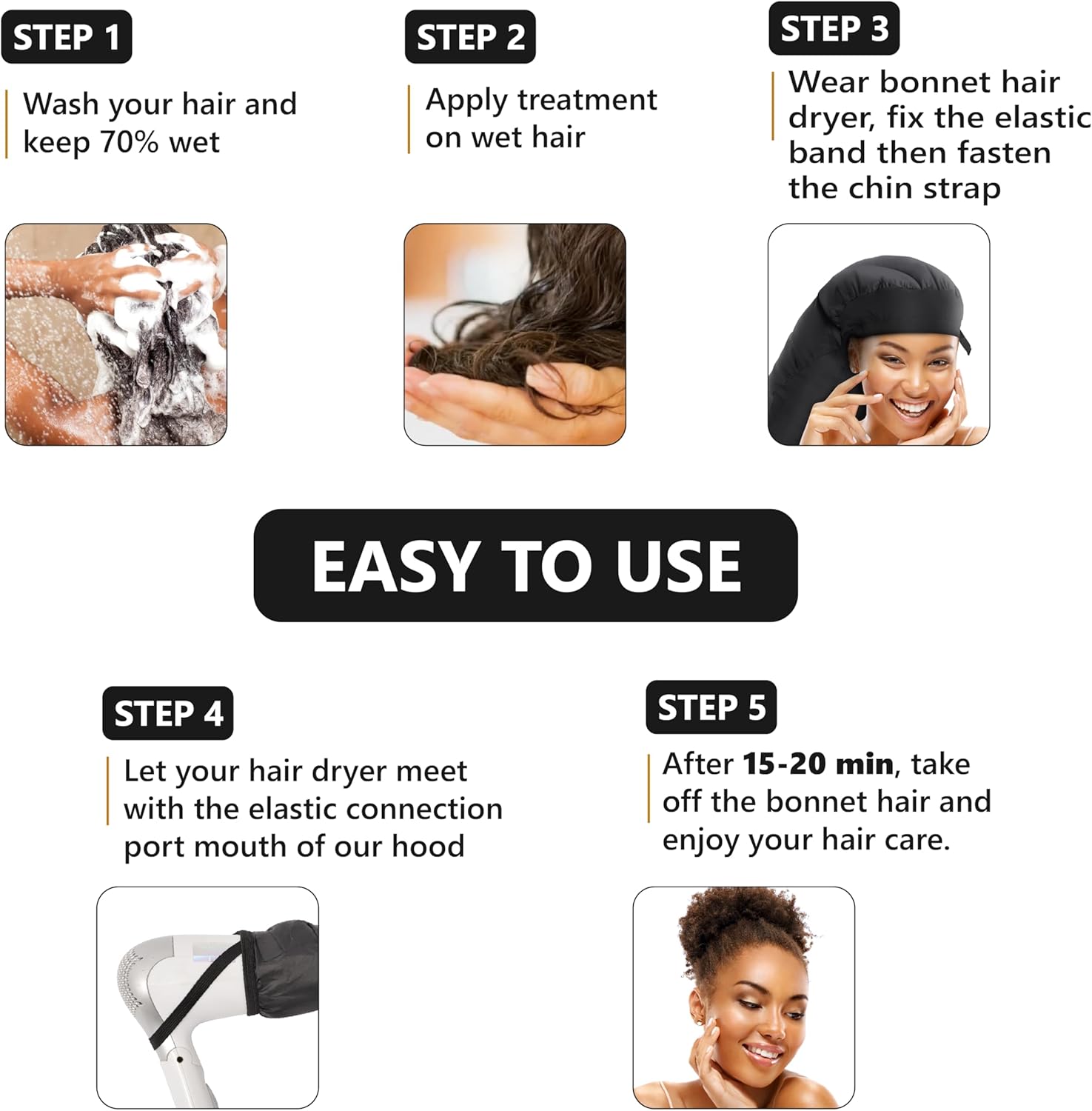 Adjustable Hooded Hair Dryer Bonnet with Headband for Faster Drying and Reduced Heat Exposure - Image 9