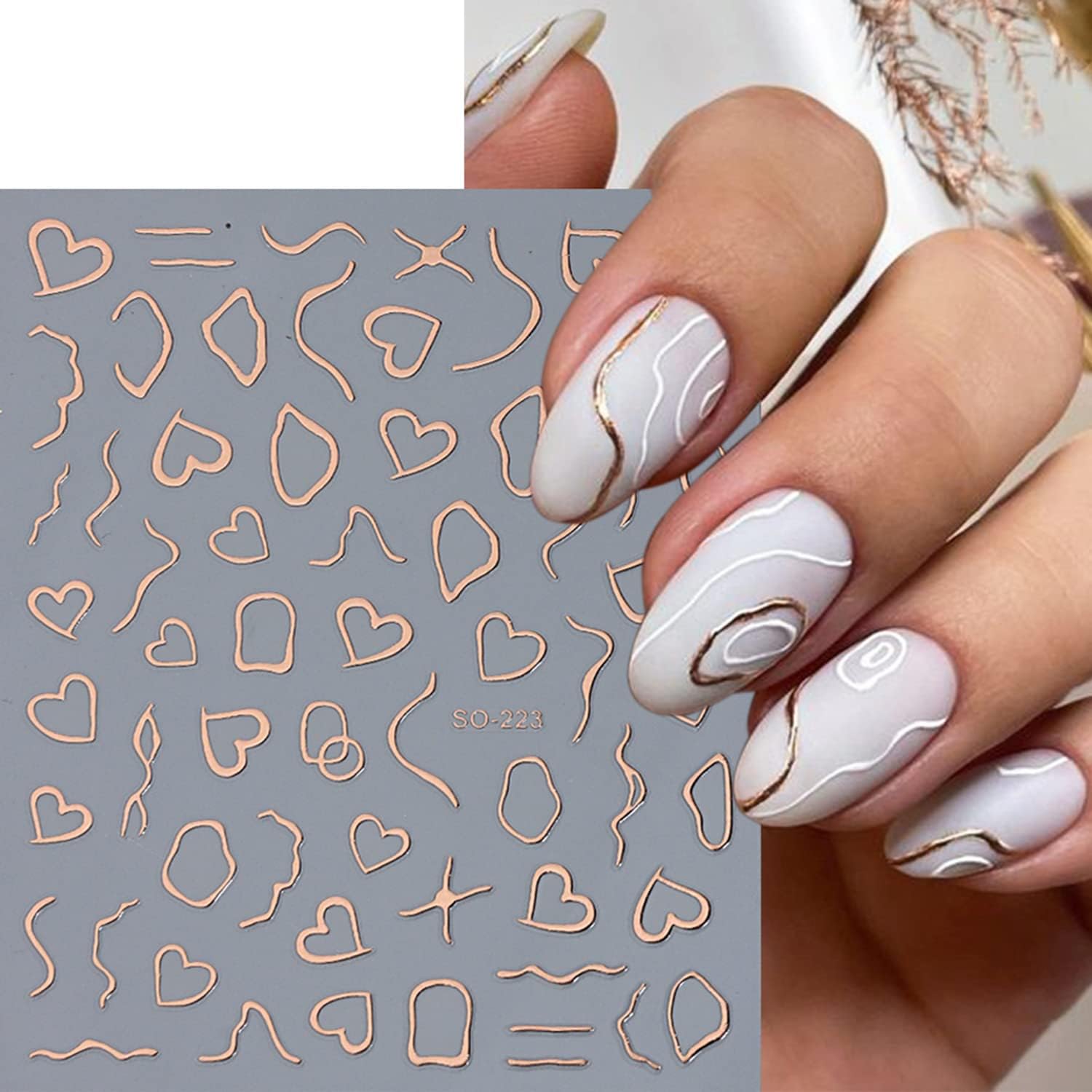 Rose Gold Nail Art Stickers Set - Leopard, Butterfly, Moon, Stars, Heart Designs - Image 4