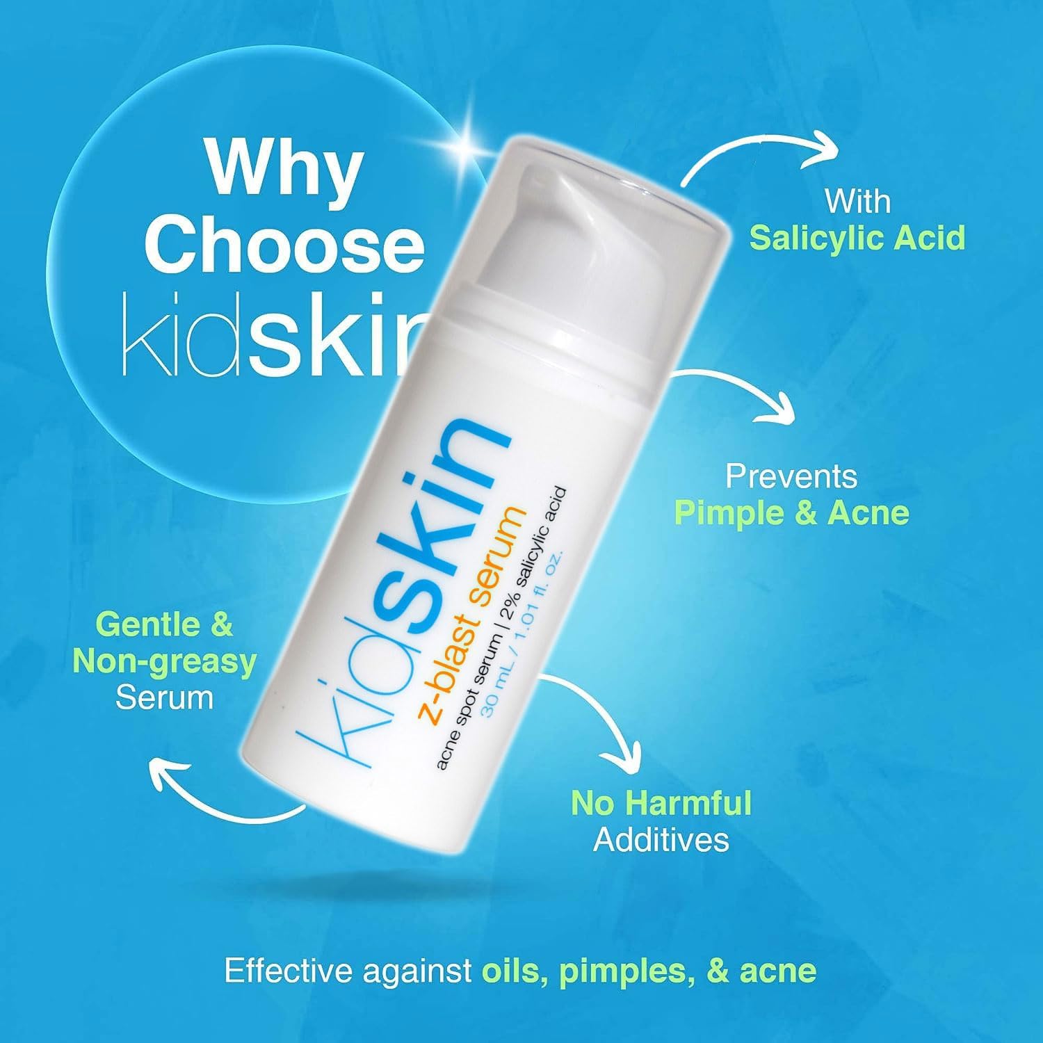 Kidskin Z-Blast Vegan Face Acne Serum for Kids Ages 9-17, 1 fl oz - Image 2