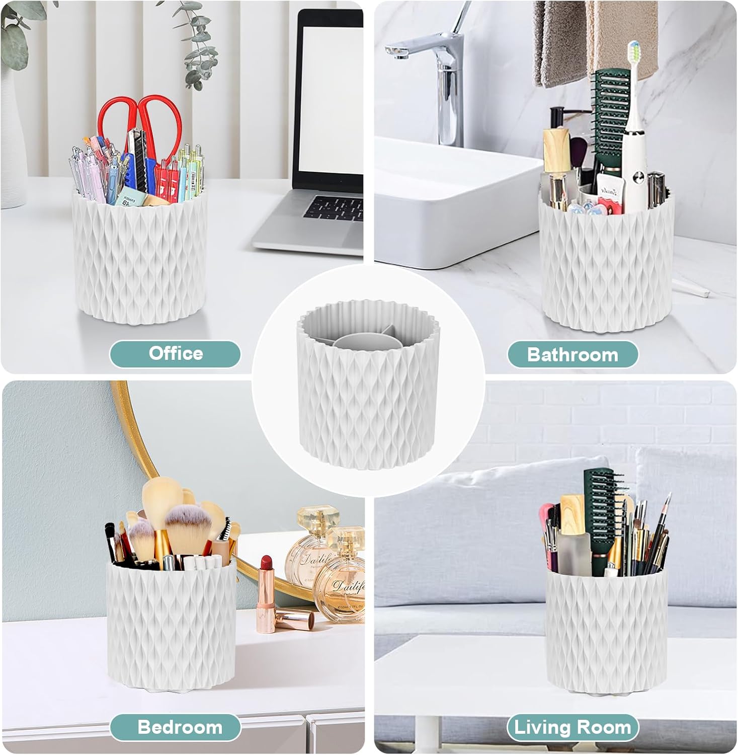 Pearl White 360 Rotating Makeup Brush Holder with 5 Slots for Vanity - Image 7