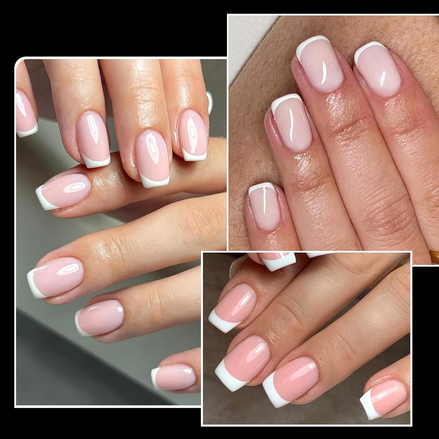 300 Piece Short Square French Tip Press-On Nails Clear Acrylic Full Cover 15 Sizes - Image 2