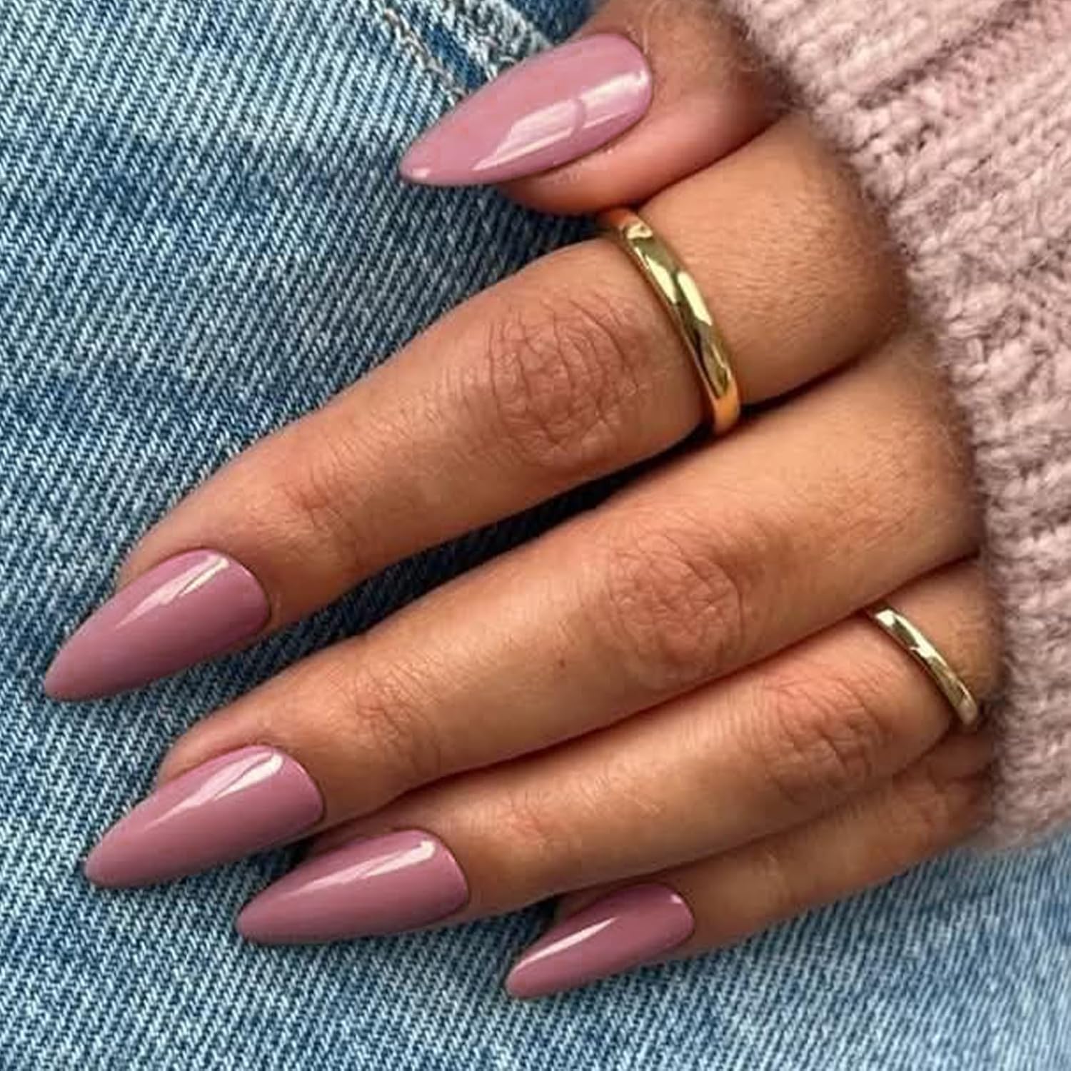 Light Purple Medium Press on Nails Almond Fake Nails Acrylic False Nail Pure Color Glossy Glue on Nail for Women