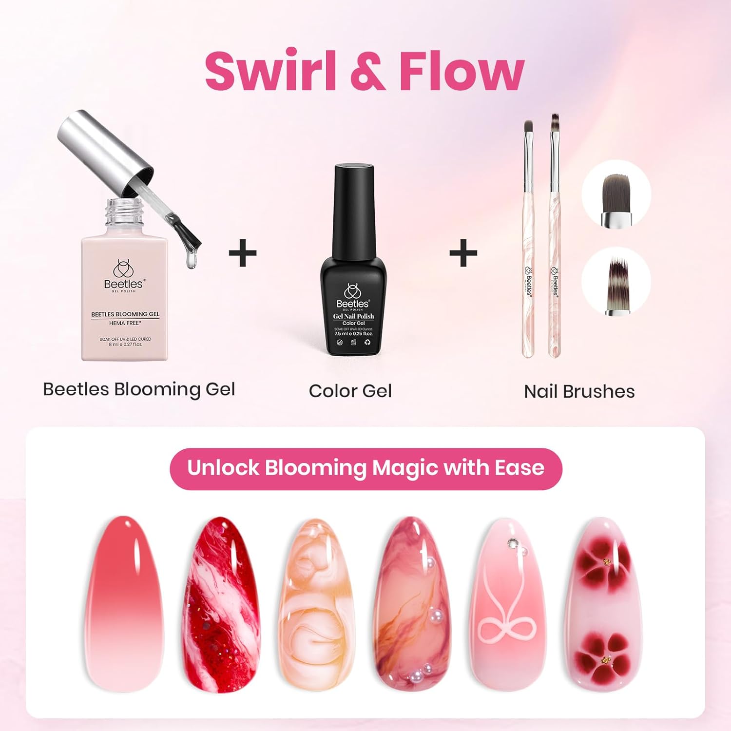 Beetles 5-Piece Blooming Gel Nail Art Brush Set with Ombre Gradient & Dotting Tool - Image 2