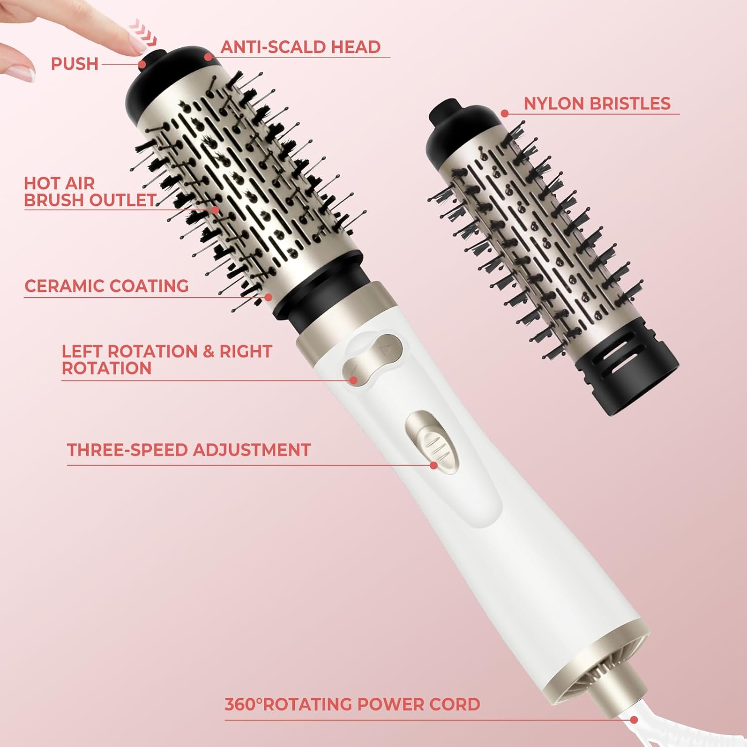 3-in-1 Rotating Hot Air Spin Brush Set with 2 Hair Dryer Brushes 2 Inch and 1.5 Inch - Image 9