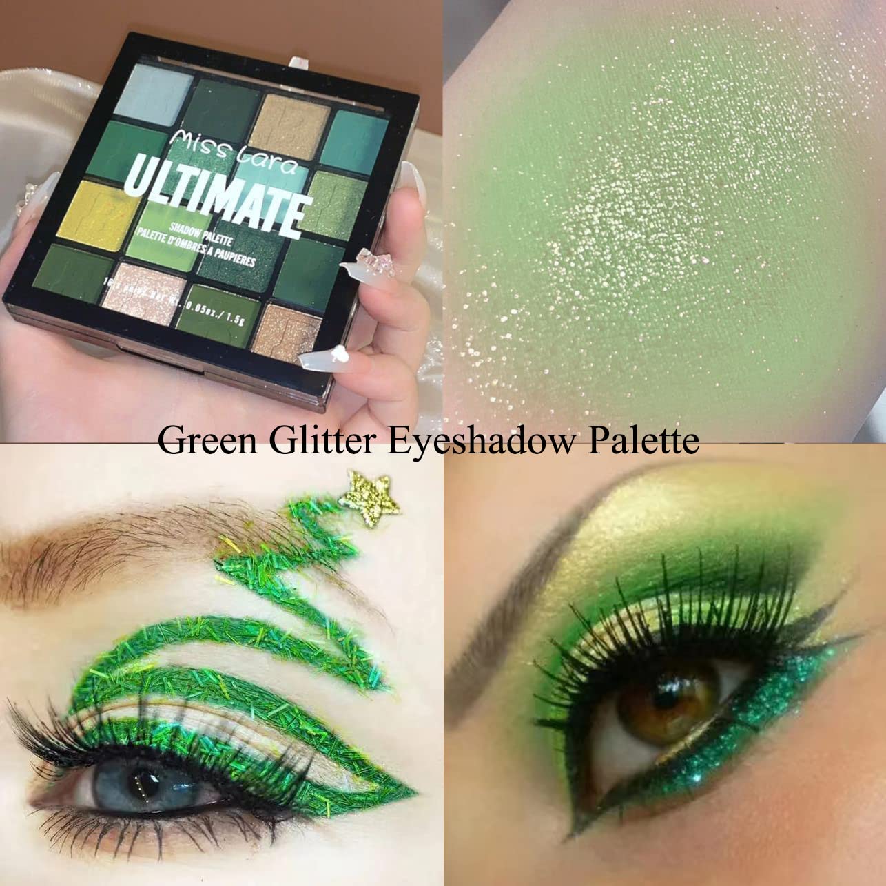 16-Color Emerald Green Glitter Matte Eyeshadow Palette for St. Patrick's Day & Cosplay Looks - Image 3