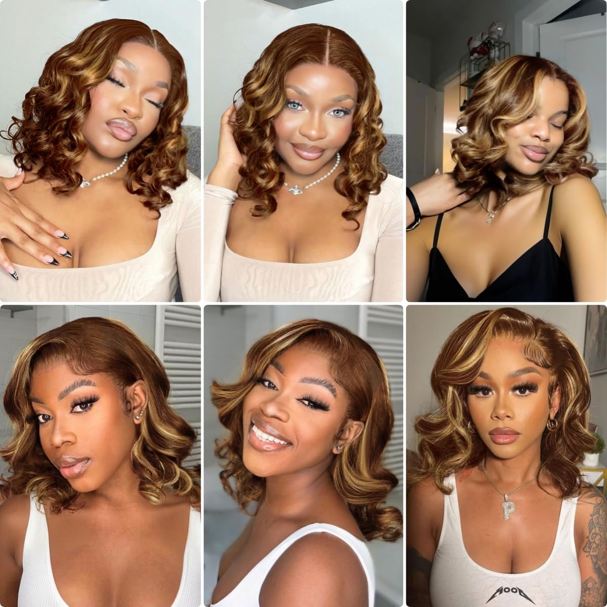 Honey Blonde Ombre 12 Inch Glueless HD Lace Bob Wig 180% Density - Image 6