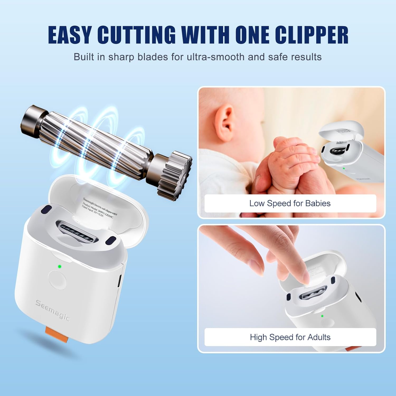 Baby & Adult Electric Nail Clipper, Automatic Trimmer with LED Light, Mini Size - Image 2