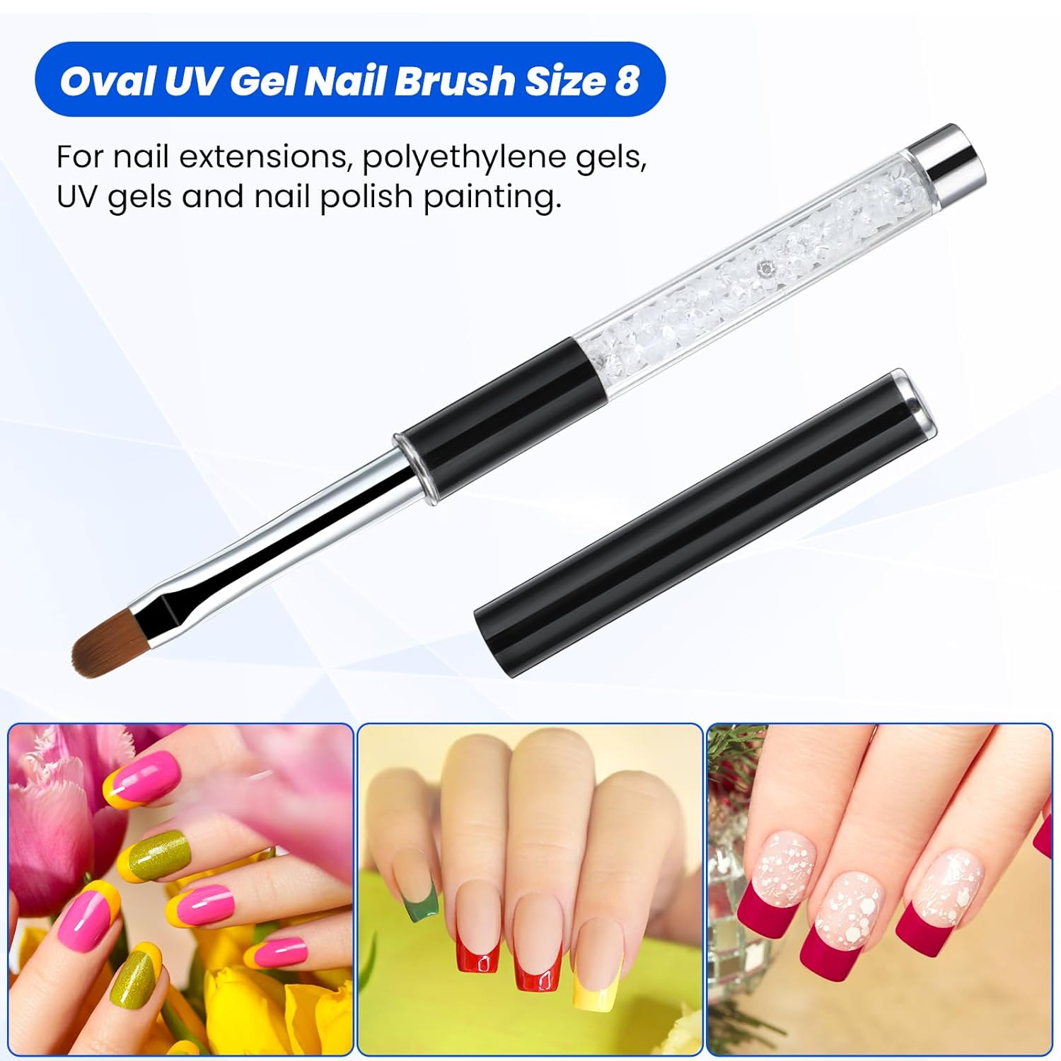 2 Piece 15cm Builder Gel Nail Art Brush Set with Lid and Rhinestone Handle - Image 5