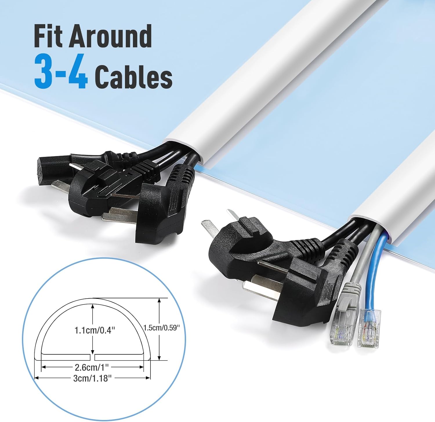 AGPTEK 78 Inch Wall Cord Hider Self-Adhesive Cable Raceway Flexible PVC 1.2" Wide x 0.5" High - Image 2