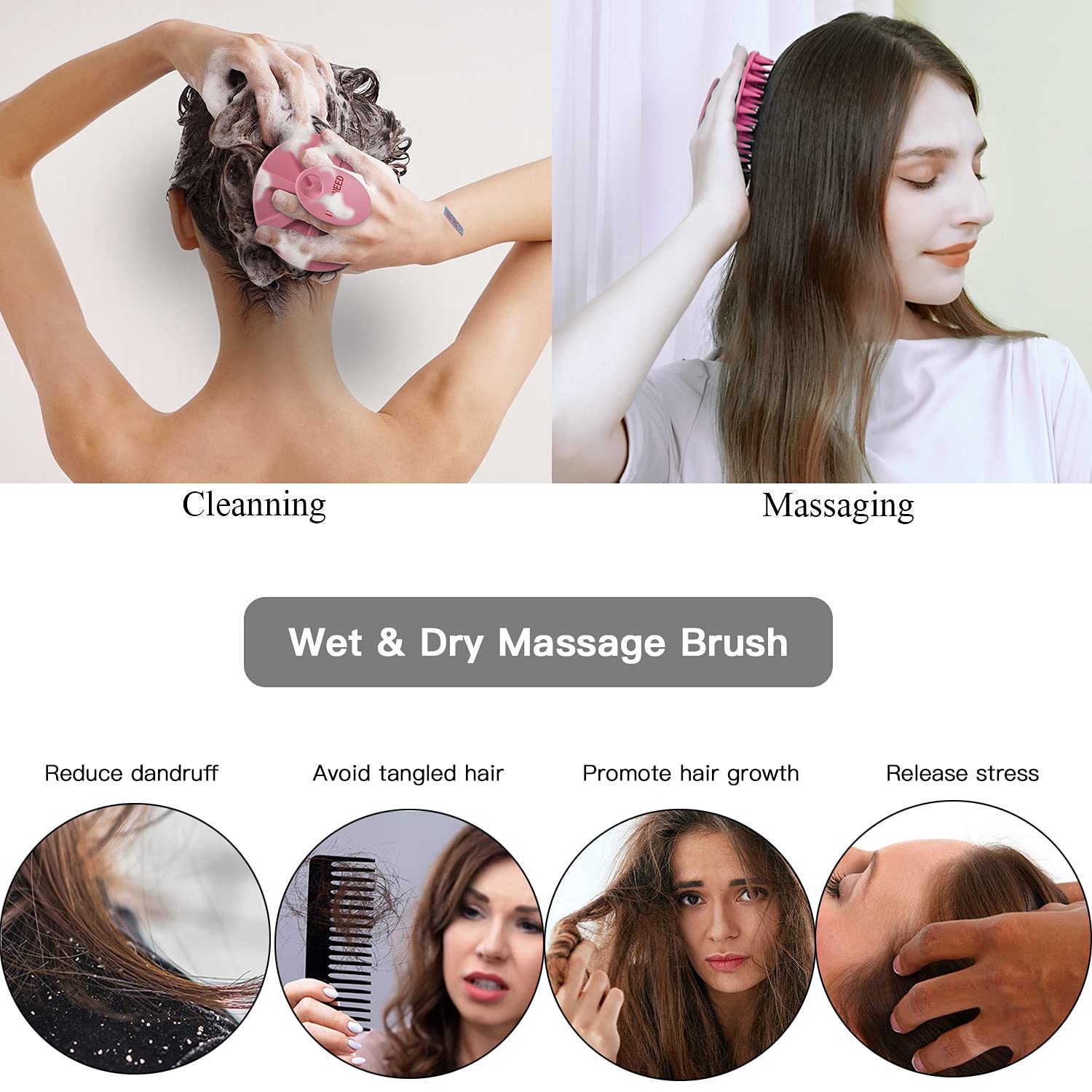 INNERNEED Pink Scalp Massager Shampoo Brush Soft Silicone Bristles All Hair Types - Image 6