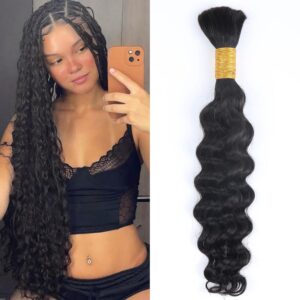 Odir 18 Inch Deep Wave Bulk Human Hair for Braiding No Weft 100% Unprocessed Brazilian Curly Braiding Human Hair Extensions Wet and Wavy Human Braiding Hair for Boho Braids 1 Bundle 50g