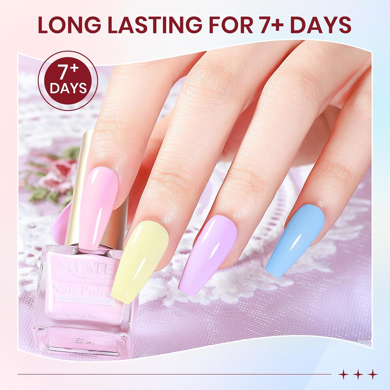 Pastel Nail Polish Set 5 Colors Quick Dry Non-Gel Lacquer for Home Manicures - Image 4