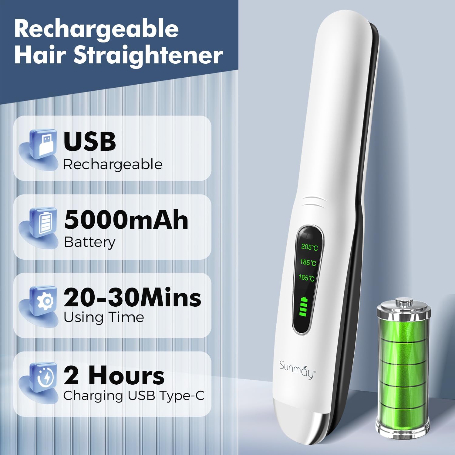 SUNMAY Portable 2-in-1 Mini Cordless Hair Straightener and Curler, 5000mAh Rechargeable - Image 6