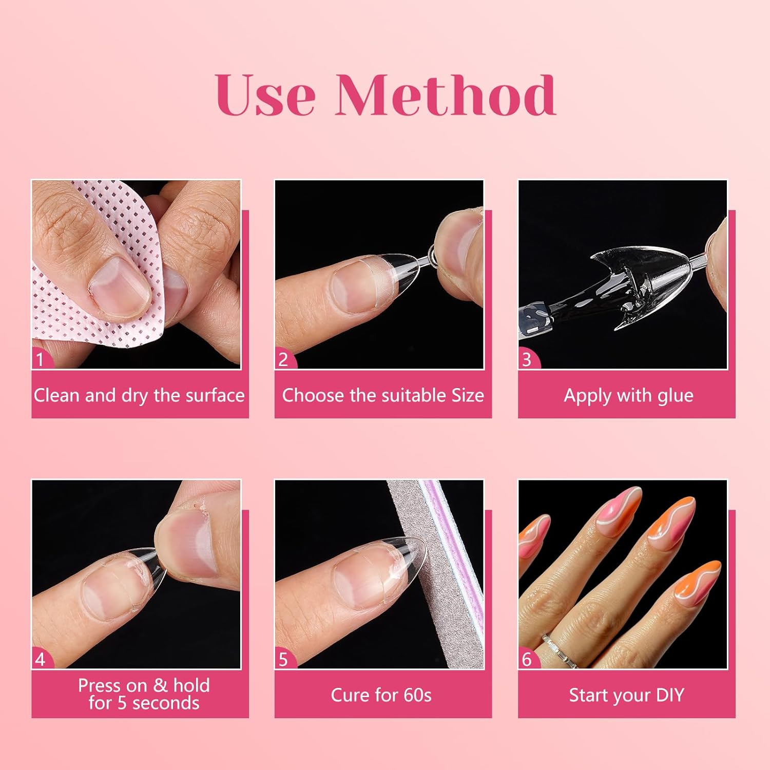 LIONVISON 600 Piece Extra Short Almond Nail Tips Half Cover with Handles 12 Sizes - Image 4