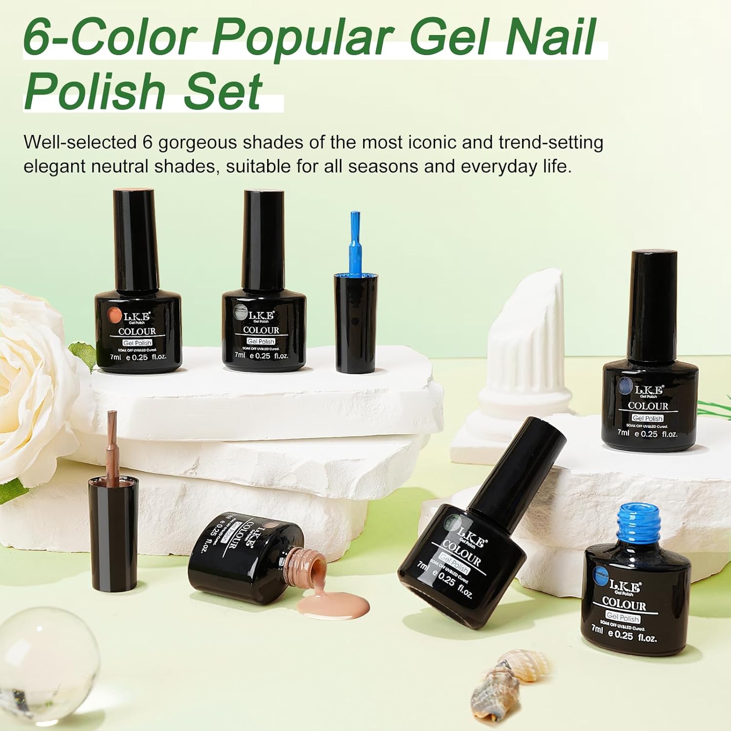 LKE 6-Color Gel Nail Polish Set for Spring/Summer, UV/LED Soak Off - Image 2