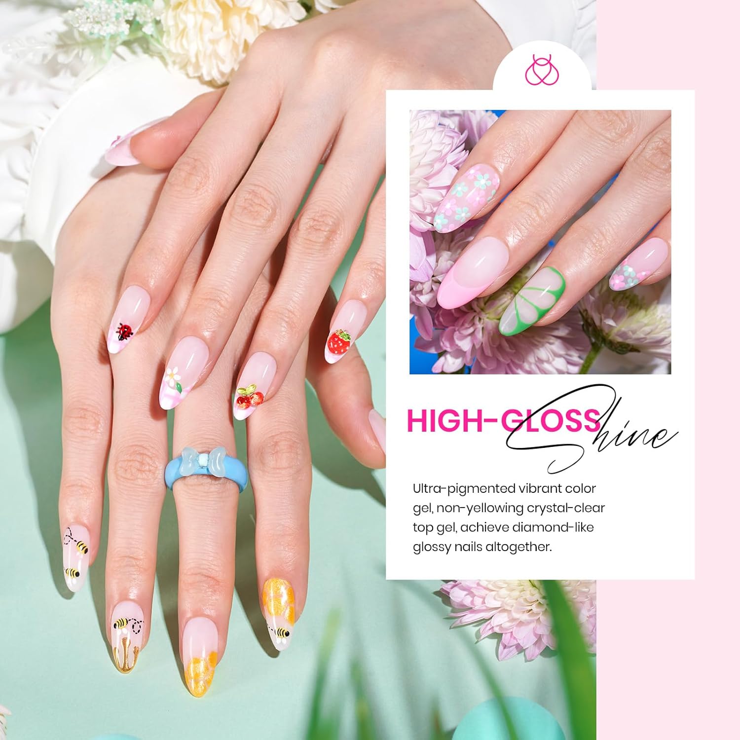 Beetles 42 Piece Summer Gel Nail Polish Kit with UV Colors and Rhinestones - Image 4