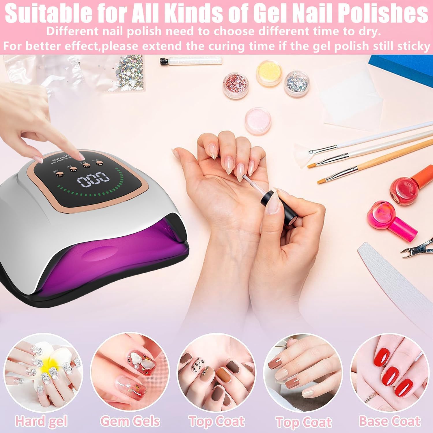 300W UV LED Gel Nail Lamp with 72 Beads, Auto Sensor, 4 Timer Settings - Image 6