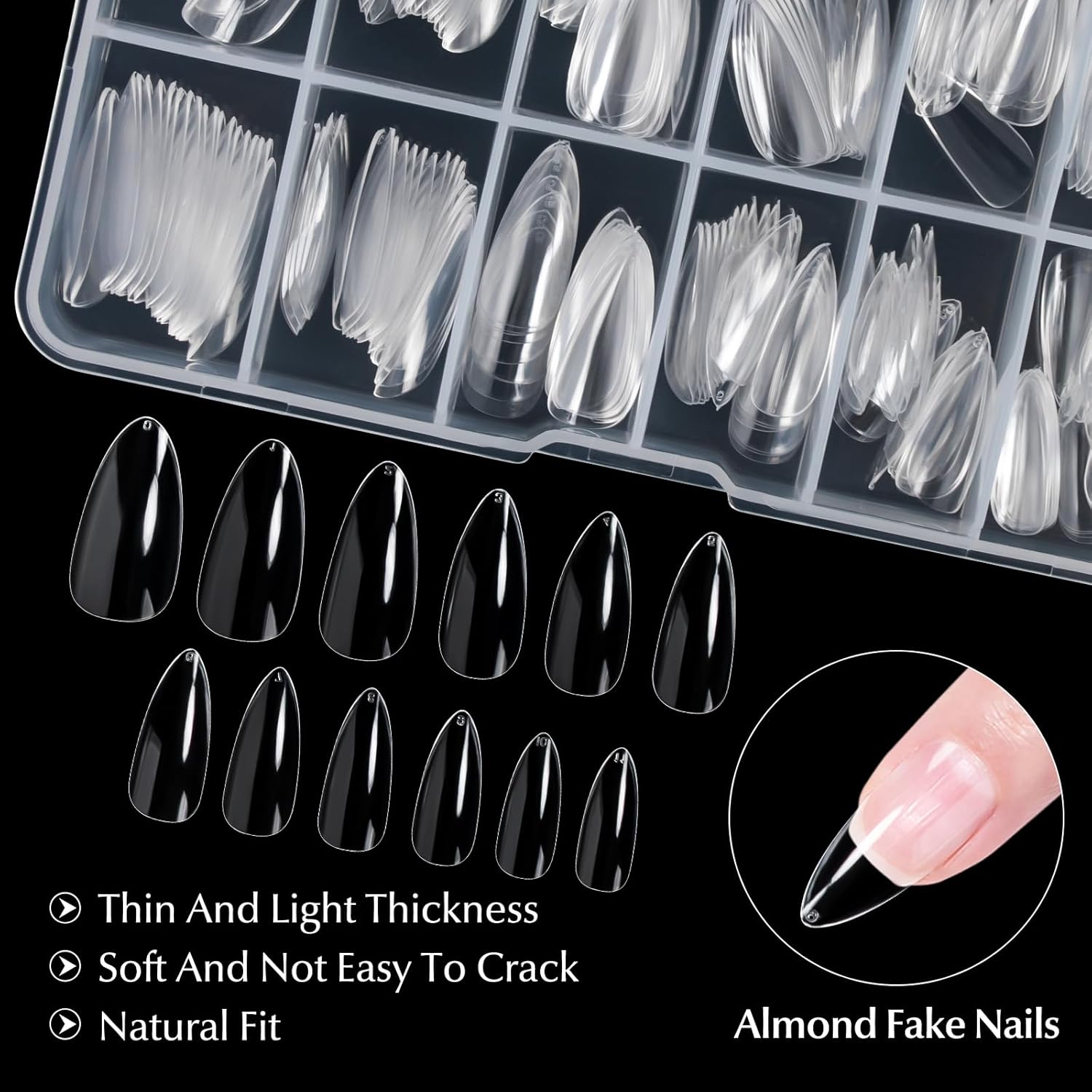Krofaue 240 Pcs Clear Soft Gel Short Almond Nail Tips for DIY Art - Image 2
