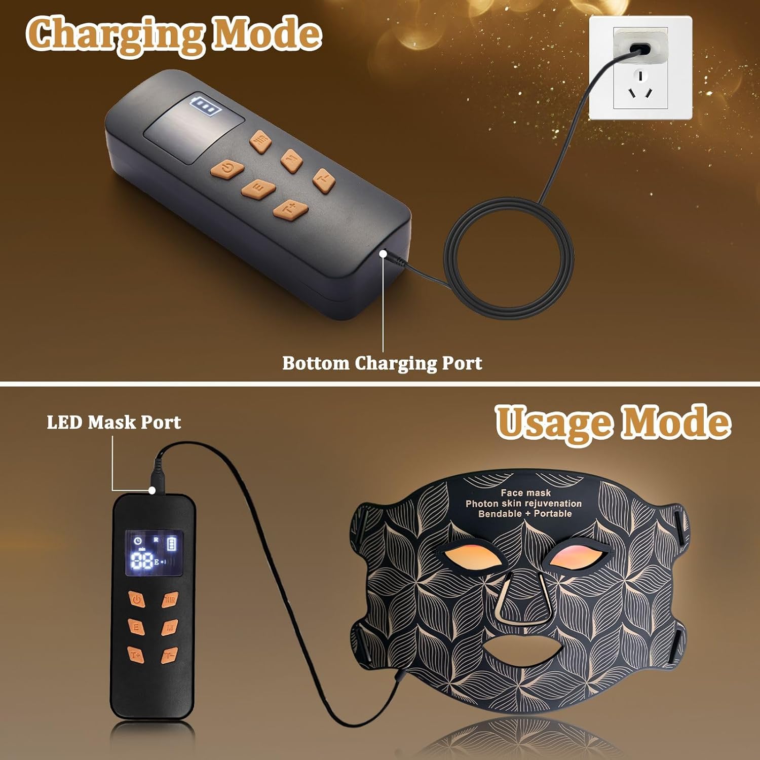 7-in-1 Portable LED Red Light Therapy Mask Rechargeable with 850NM Near-Infrared Black - Image 8