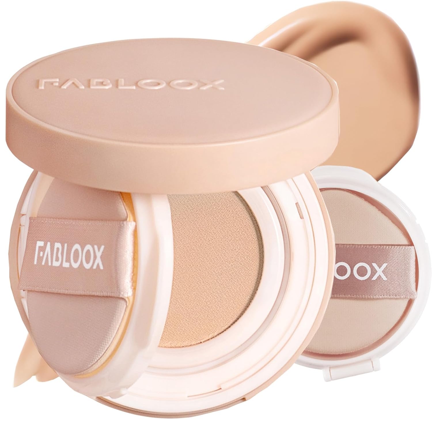 Long-Lasting Cushion Foundation, Natural Cover Foundation Makeup, Breathable and Lightweight Makeup Cushion Foundation, for Light Medium Skin, Yellow Undertone, 0.45 Fl Oz x 2
