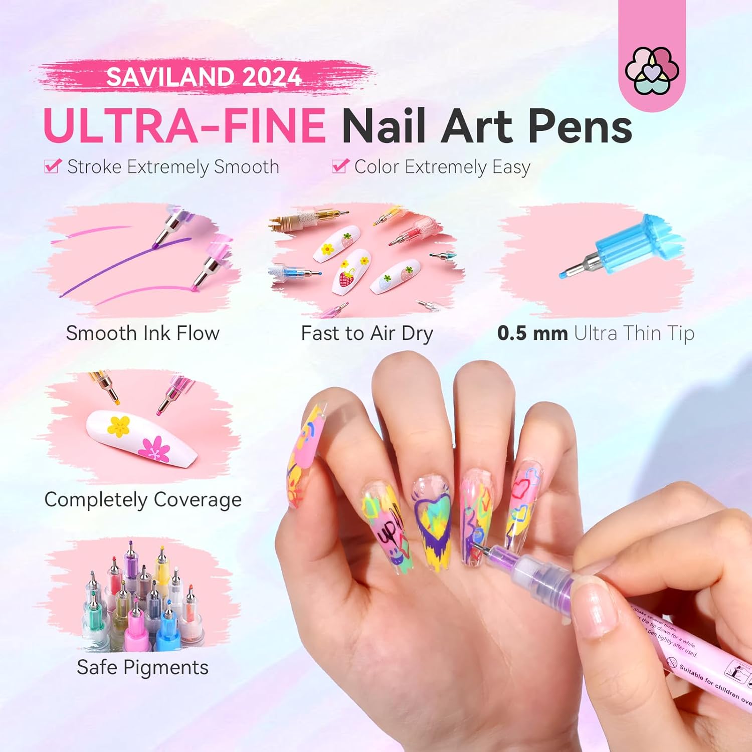 Saviland 12 Color Nail Art Pens Set 0.5mm Tip Quick Drying for DIY Designs - Image 7
