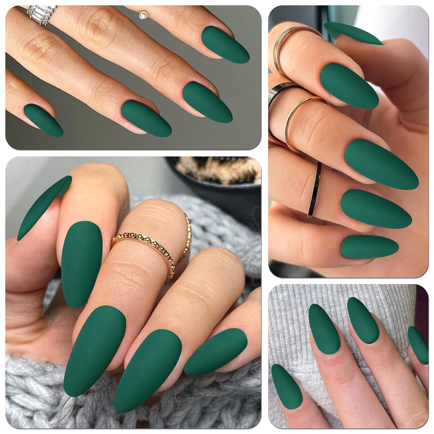 240pcs Matte Green Almond Press on Nails Kit with 5 Adhesive Tabs for Women - Image 6